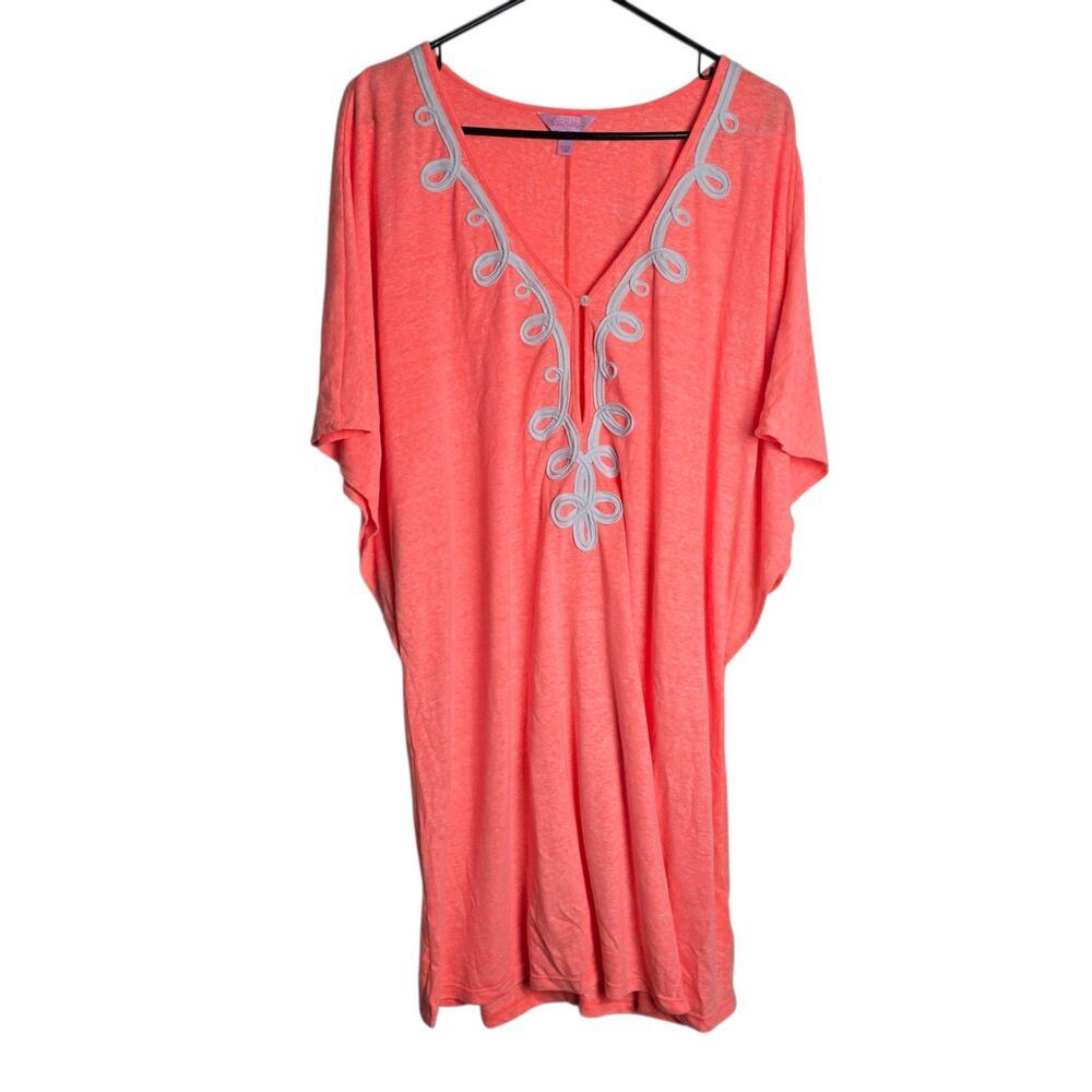 Lilly Pulitzer Balleta Cover Up Papaya Orange Size Large Swim Embroidered Linen